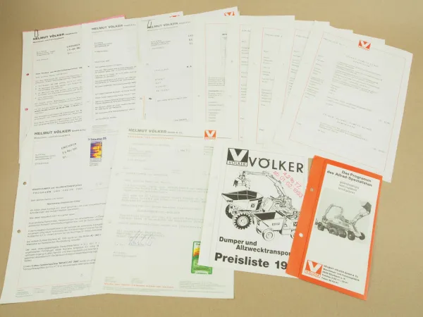 Völker Programmheft und zahlreichre Preislisten 1984 - 1995 Dumper Kipper Lader