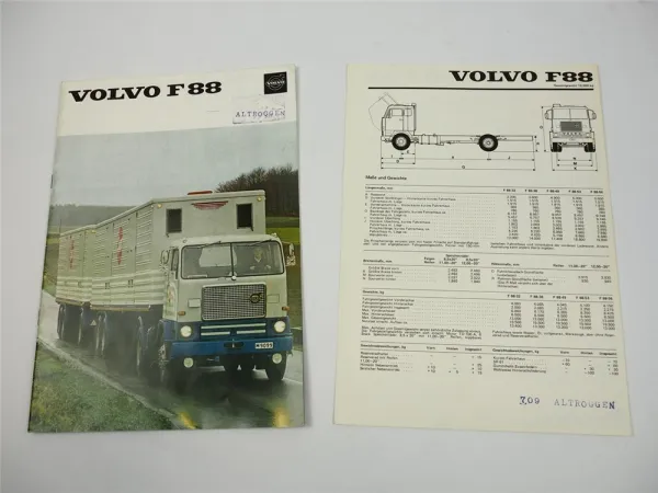 Volvo F88 LKW Kastenwagen Pritschenwagen Tankwagen 2x Prospekt 1970/73