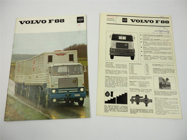 Volvo F88 LKW Pritschenwagen Auflieger Sattelzug Tankwagen 2x Prospekt 1965/67