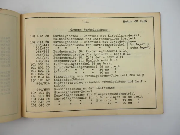 Vomag 6R1060 Motor Ersatzteilliste ca. 1940 z.B. in LKW Wehrmacht 5LR