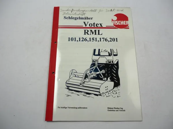 Votex RML 101 126 151 176 201 Schlegelmäher Betriebsanleitung Ersatzteilliste