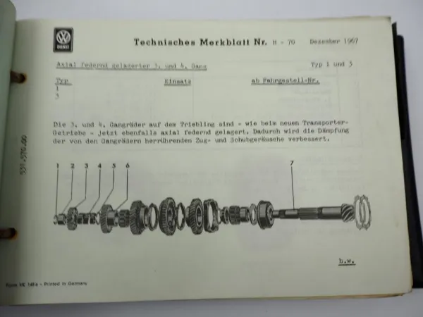 VW Dienst Technische Merkblätter 1966 - 1968 VW Käfer Transporter T2