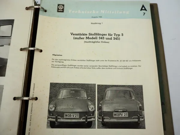 VW Dienst Technische Mitteilungen 1958-66 Käfer Transporter T1 Karmann Ghia