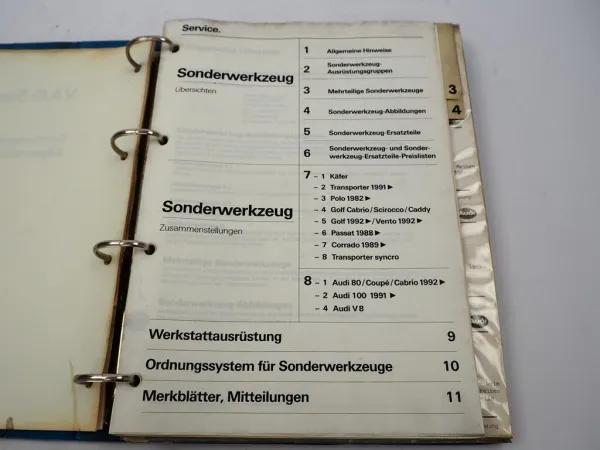 VW Golf Käfer T3 T4 Audi V8 80 Coupe Sonderwerkzeug Spezialwerkzeug Katalog 1991