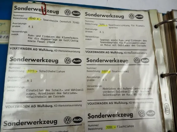 VW Golf Käfer T3 T4 Audi V8 80 Coupe Sonderwerkzeug Spezialwerkzeug Katalog 1991