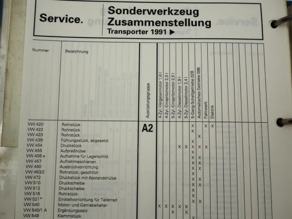 VW Golf Käfer T3 T4 Audi V8 80 Coupe Sonderwerkzeug Spezialwerkzeug Katalog 1991