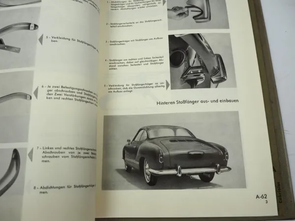 VW Käfer Typ 11 14 15 Karmann Ghia Werkstatthandbuch Reparaturleitfaden 1958/62