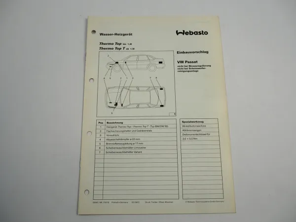 VW Passat B3 Variant 16V BJ 1991 Einbauanleitung Webasto Top T BW/DW50 Heizung