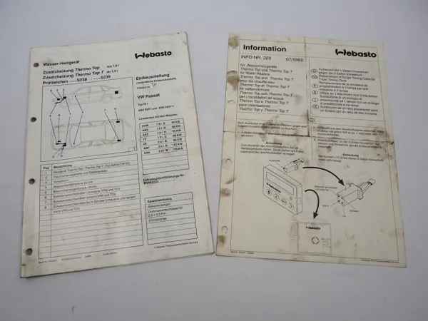 VW Passat B4 Typ 35i Einbauanleitung Webasto Thermo Top T BW/DW50 Heizung 1995