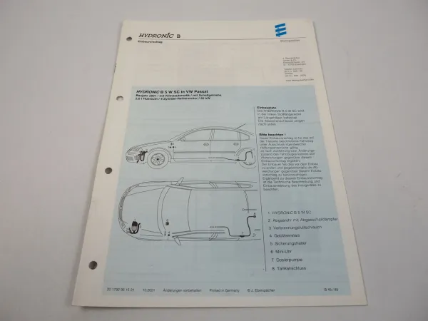 VW Passat B5 Bj. 2001 Eberspächer Hydronic B5WSC Einbau Heizgerät