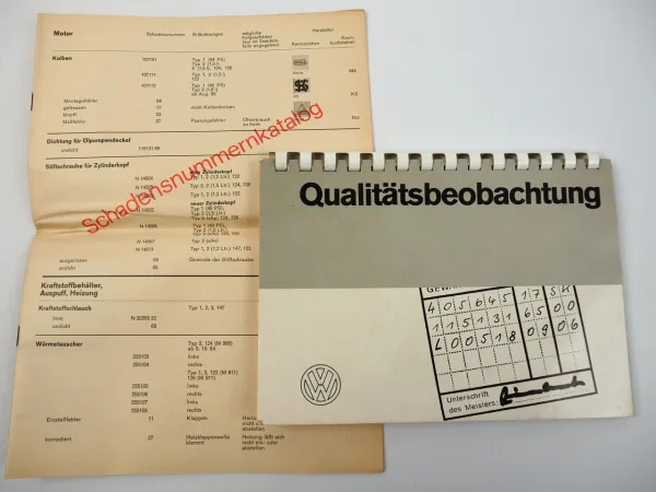 VW Qualitätsbeobachtung Lernprogramm Schadensnummern 1968 Typ 1 2 3