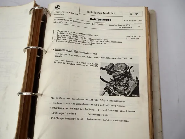 VW Scirocco Coupe Typ 53 Karosserie Reparaturleitfaden & Technische Merkblätter