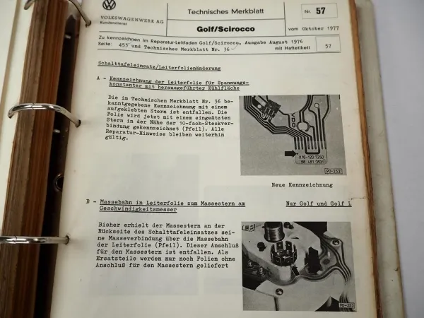 VW Scirocco Coupe Typ 53 Karosserie Reparaturleitfaden & Technische Merkblätter