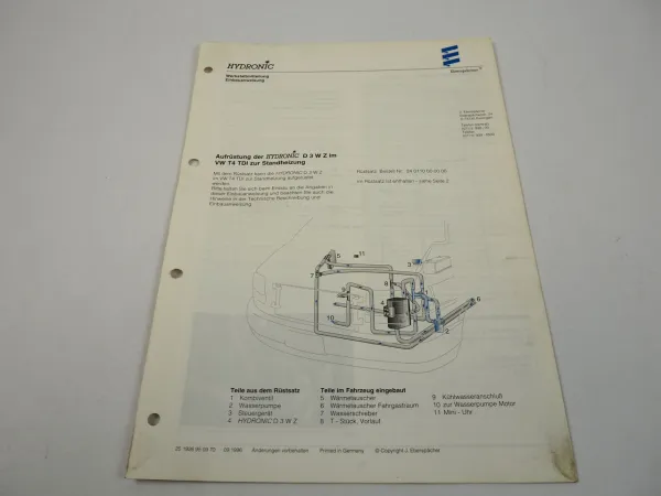 VW T4 Transporter TDI ab 5.1995 Eberspächer Hydronic D3WZ Einbau Heizgerät