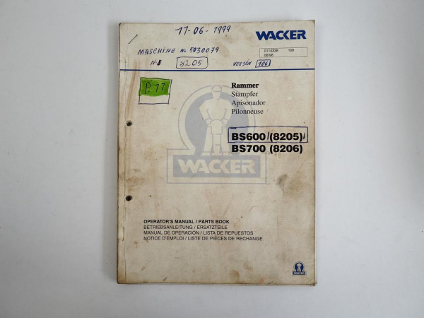 Wacker BS600 BS700 Stampfer Betriebsanleitung Ersatzteilliste 1998