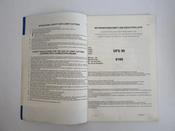 Wacker DFS90 Diesel-Fugenschneider Betriebsanleitung Ersatzteilliste 1987