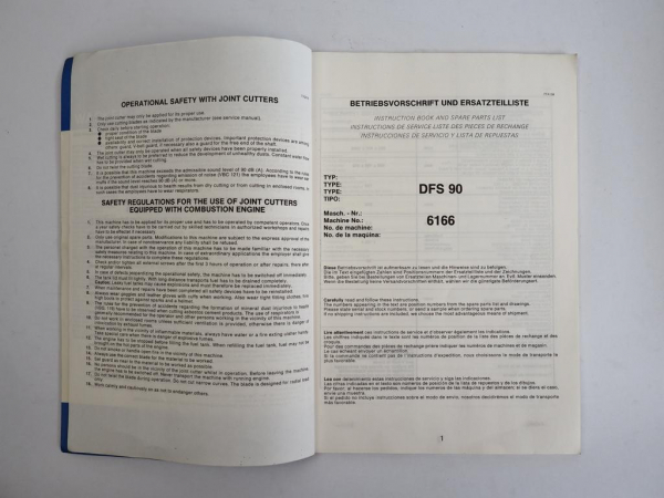 Wacker DFS90 Diesel-Fugenschneider Betriebsanleitung Ersatzteilliste 1988