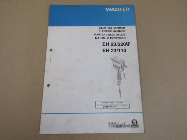 Wacker EH 23/220 23/110 Elektro Hammer Betriebsanleitung 89 Ersatzteilliste