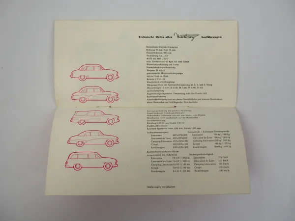 Wartburg 311 Limousine de Luxe Kombi Camping Coupe Prospekt Eisenach ca. 1961
