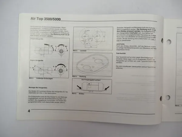 Webasto Air Top AT 3500 5000 B D Luftheizgerät Einbauanweisung 1999