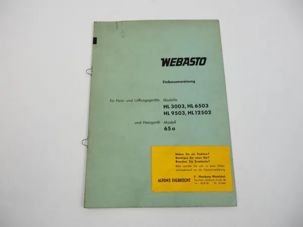 Webasto HL3003 6503 9503 12502 65a Heizgeräte Einbauanweisung