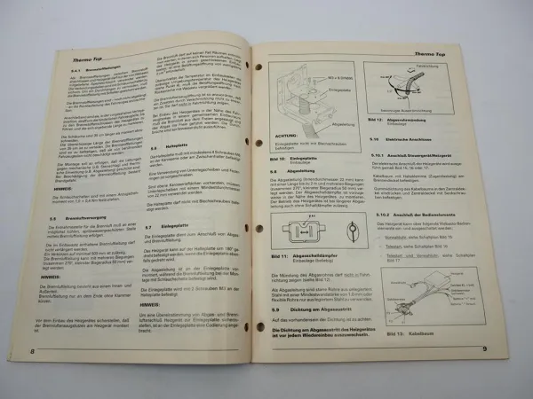 Webasto Thermo Top + T Heizgerät Einbauanweisung BW / DW 50 1992 Installations Instructions