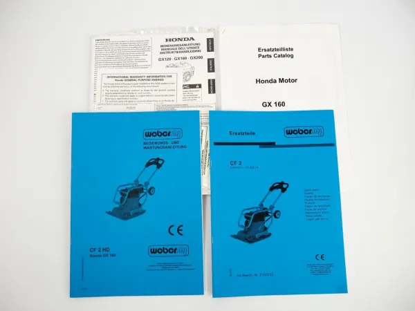 Weber CF2 HD Bodenverdichter + Motor Honda Bedienungsanleitung Ersatzteilliste