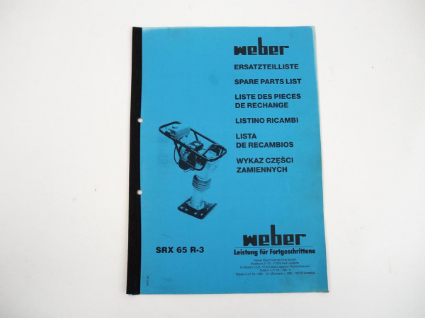 Weber SRX 65 R-3 Vibrationsstampfer Ersatzteilliste 1995