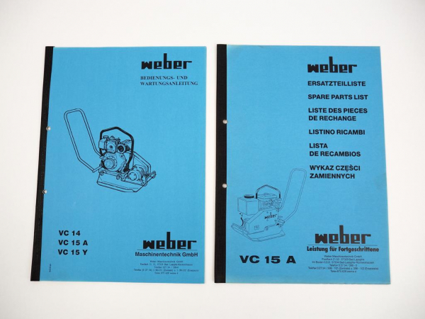 Weber VC15 A Bodenverdichter Bedienungsanleitung Ersatzteilliste 1988