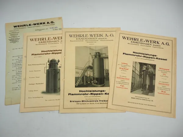 Wehrle Werk AG Emmendingen Baden Maschinenfabrik Kessel 3x Prospekt Brief 1933