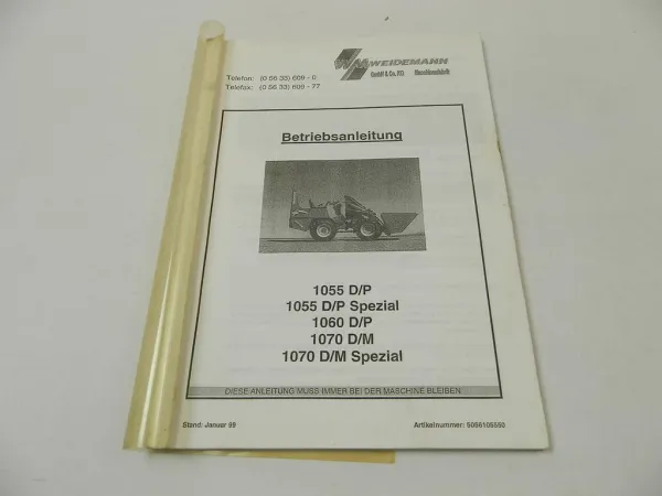 Weidemann Hoftrac 1055 1060 1070 D P M Spezial Betriebsanleitung 1999