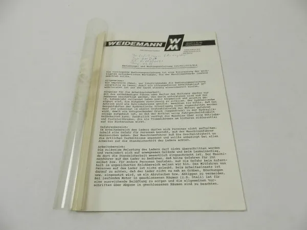 Weidemann Hoftrac 910 911 912 914 Betriebsanleitung Ersatzteilliste ca. 1992