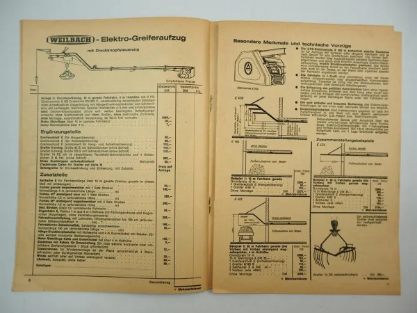 Weilbach Erzeugnisse Greifer Schrapper Drehkran Preislisten Anschreiben 1970