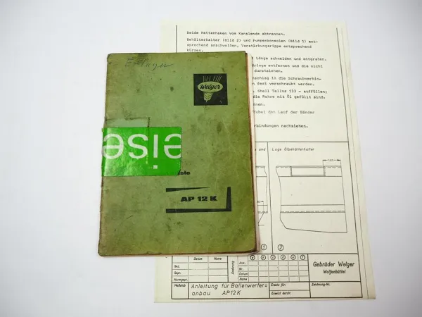 Welger AP12K Aufsammelpresse Ersatzteilliste Anbauanleitung Ballenwerfer 1966
