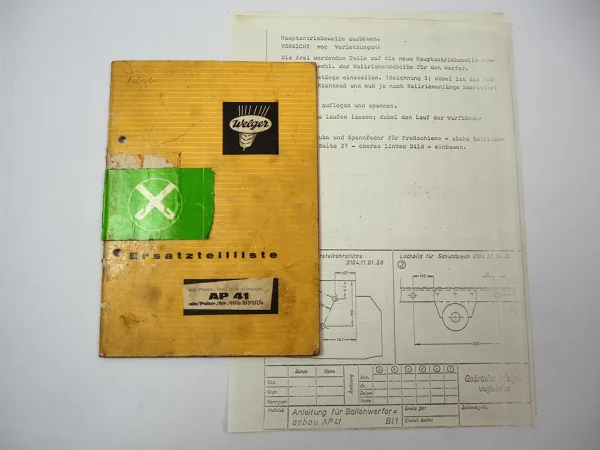 Welger AP41 Aufsammelpresse Ersatzteilliste Anbauanleitung Ballenwerfer 1970