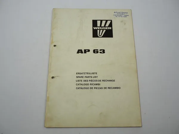 Welger AP63 Ballenpresse Ersatzteilliste Ersatzteilkatalog 1984