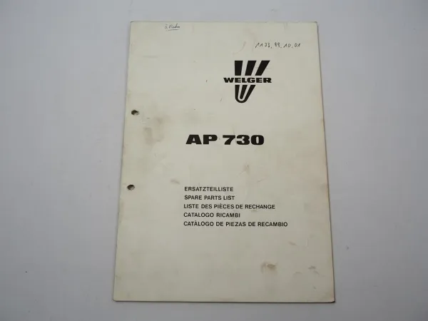 Welger AP730 Aufsammelpresse Ersatzteilliste Ersatzteilkatalog 1990