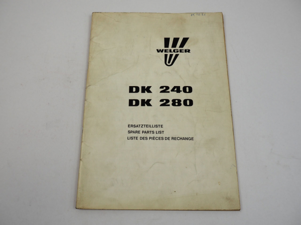 Welger DK240 DK280 Kipper Ladewagen Ersatzteilliste Ersatzteilkatalog 1993