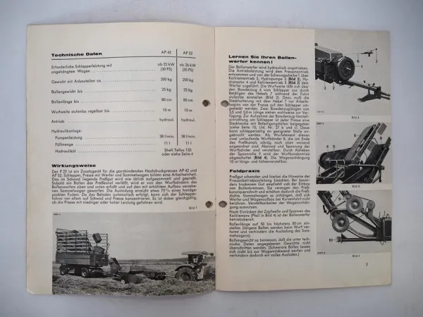 Welger P22 Ballenwerfer für AP 42 52 Betriebsanleitung Ersatzteilliste 1978