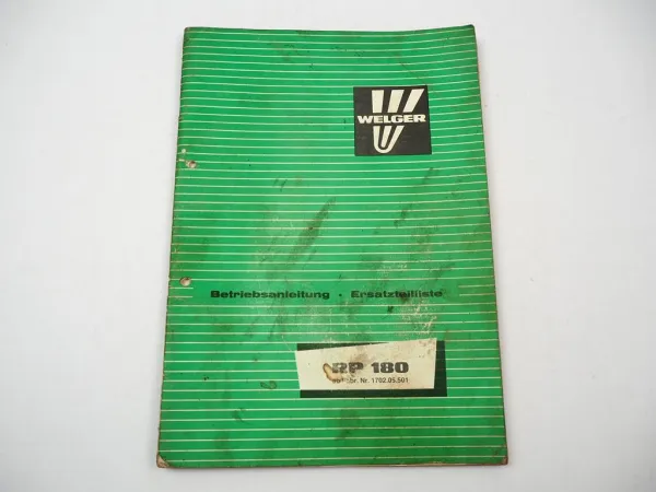 Welger RP180 Rollpresse Betriebsanleitung Ersatzteilliste 1980