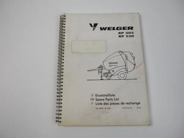 Welger RP502 RP520 Rundballenpresse Ersatzteilliste Spare Parts List 2005