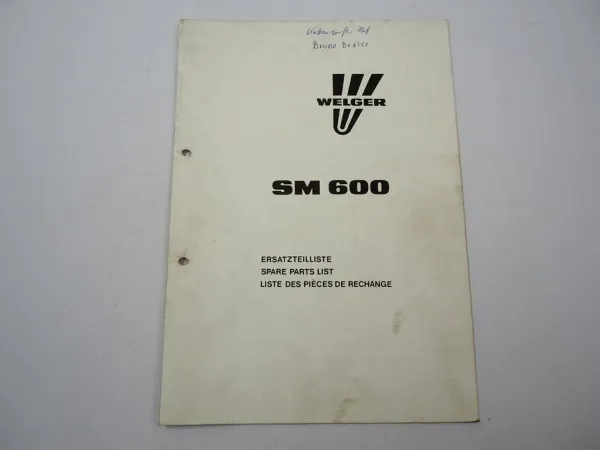 Welger SM600 Scheibenmähwerk Ersatzteilliste Ersatzteilkatalog 1989