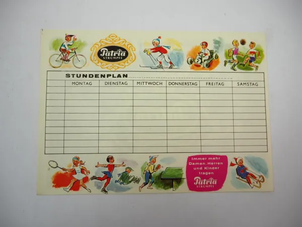 Werbeartikel Stundenplan Patria Strumpffabrik Heidenreichstein Österreich
