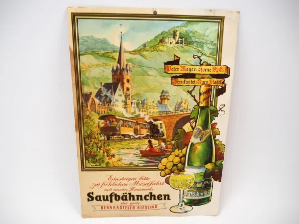 Werbepappe Wein Saufbähnchen Riesling Meyer Horne KG Bernkastel Mosel ca. 1960