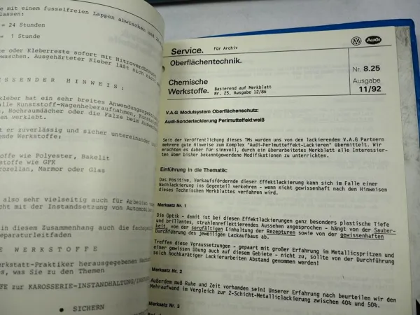 Werksatthandbuch Audi VW Karosserie Instandsetzung Oberflächentechnik Lackierung