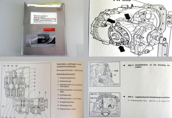 Werkstatthandbuch Audi A3 S3 (8L) 5 / 6 Gang Schaltgetriebe 02M DQB / DXW / EFY