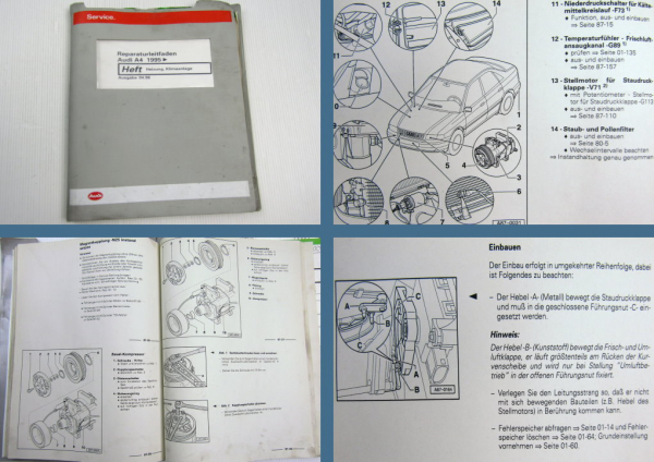 Werkstatthandbuch Audi A4 B5 Heizung Klimaanlage Reparaturanleitung 1995 / 2000