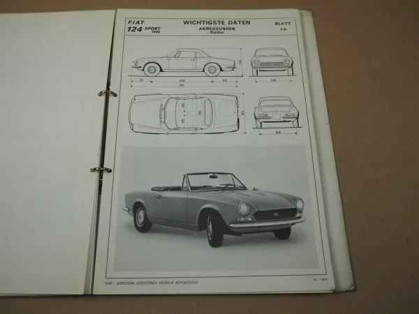 Werkstatthandbuch Fiat 124 Sport 1600 BC1 BS1 Merkmale Daten für Reparatur 1970