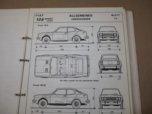 Werkstatthandbuch Fiat 128 Sport Coupe Hauptmerkmale und Daten 1972