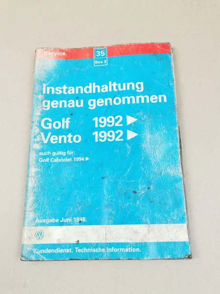 Werkstatthandbuch Instandhaltung VW Golf 3 + Cabriolet Vento 1992/94 - 1999